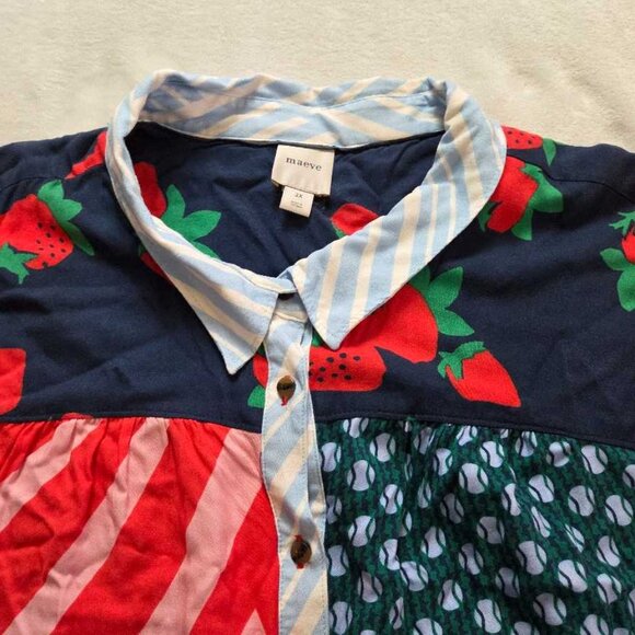 Plus 3X Maeve x Anthropologie Paz contrast button down shirt blouse red blue 4 - Picture 4 of 10